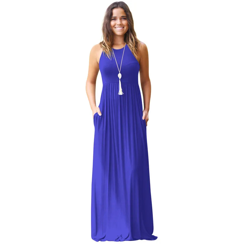 Sexy Women Maxi Club Solid Sleeveless Vest Dress