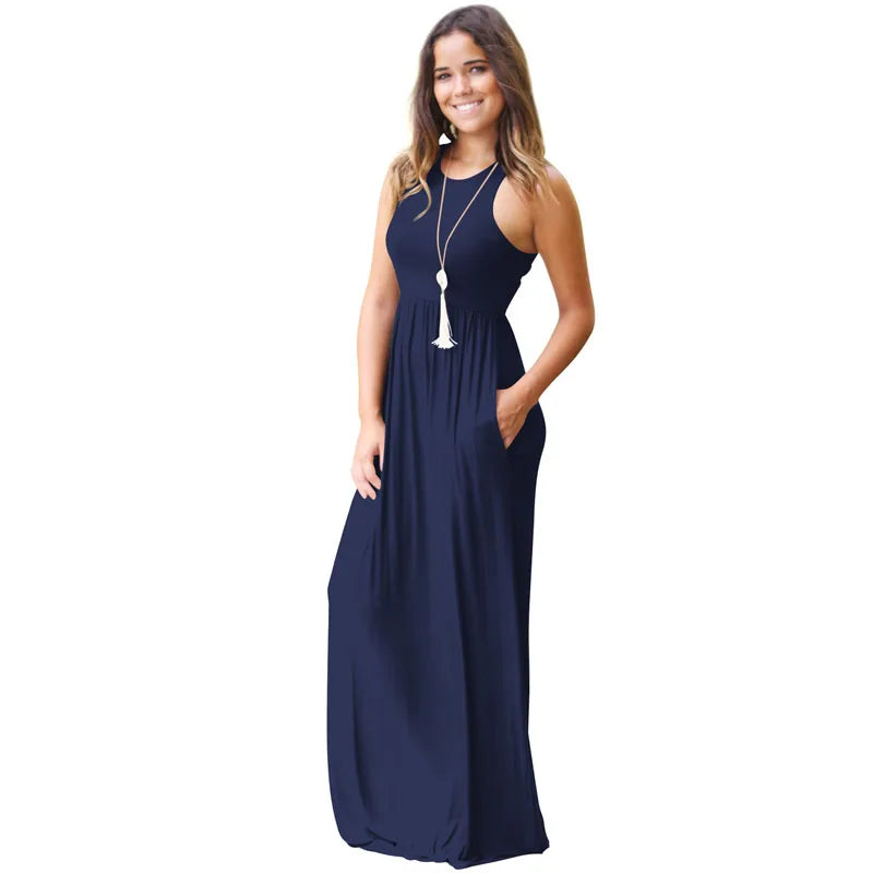 Sexy Women Maxi Club Solid Sleeveless Vest Dress