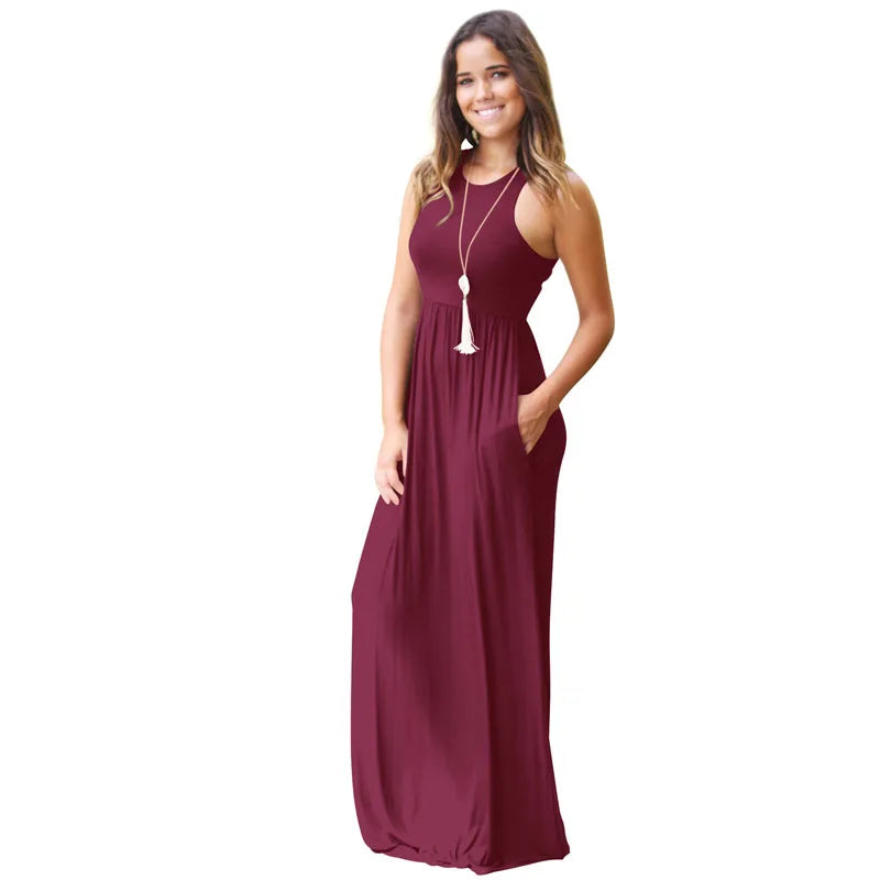 Sexy Women Maxi Club Solid Sleeveless Vest Dress