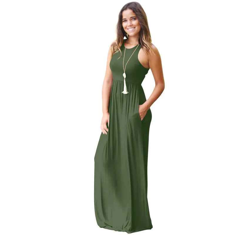 Sexy Women Maxi Club Solid Sleeveless Vest Dress