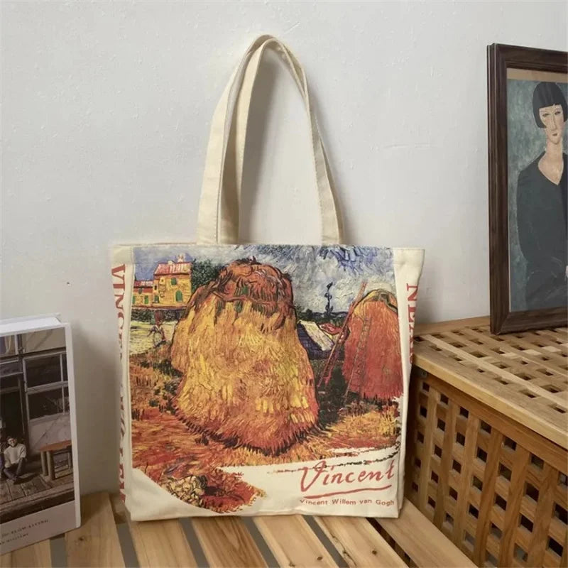 Canvas Large Shoulder Art Oil Painting Handbag