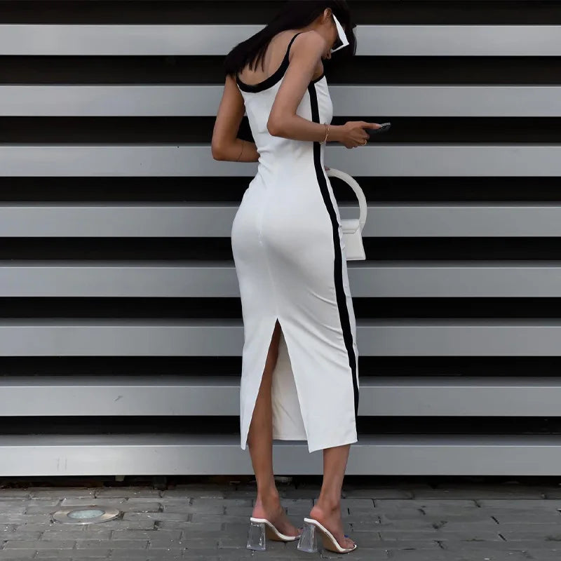 Elegant Sexy Slim Black and White Dress