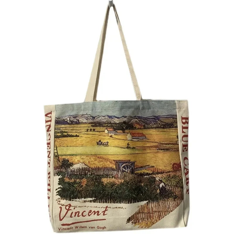 Canvas Large Shoulder Art Oil Painting Handbag