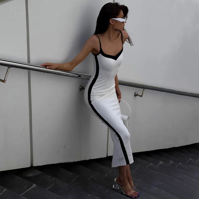 Elegant Sexy Slim Black and White Dress