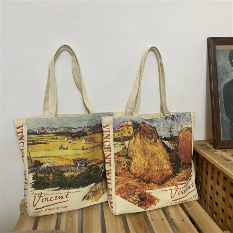 Canvas Large Shoulder Art Oil Painting Handbag